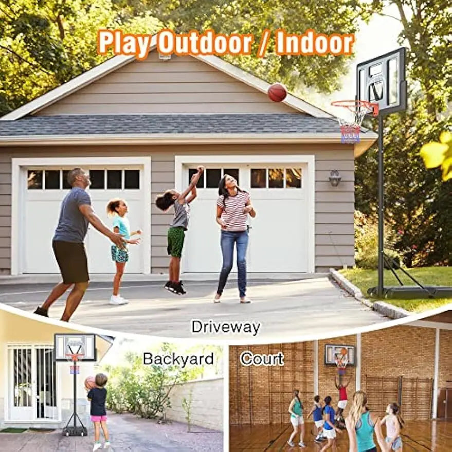 Basketball Hoop Outdoor 10FT Adjustable Height Goal 44” Shatterproof Backboard - WOLVERINES