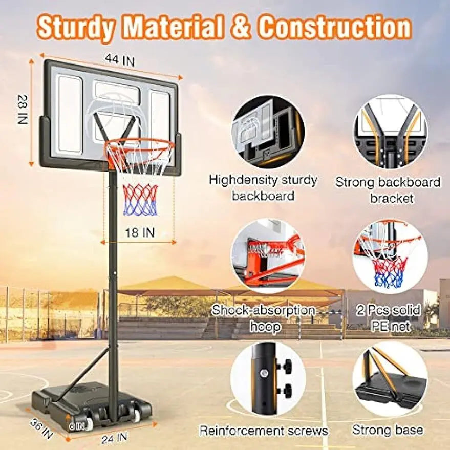 Basketball Hoop Outdoor 10FT Adjustable Height Goal 44” Shatterproof Backboard - WOLVERINES