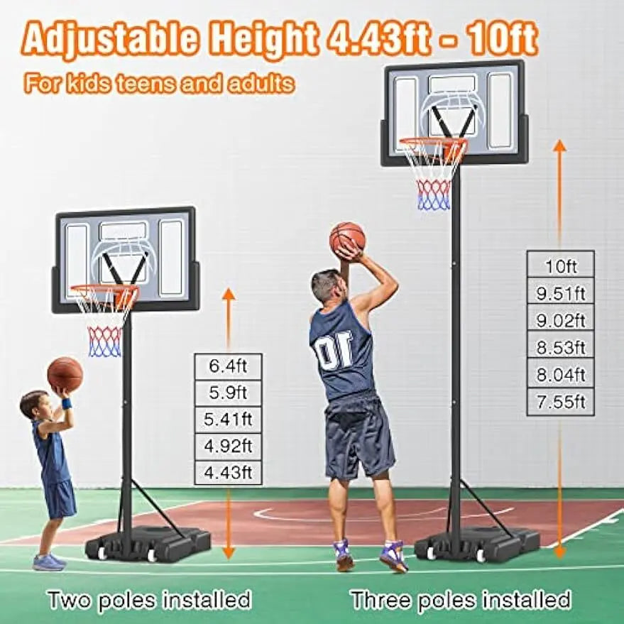 Basketball Hoop Outdoor 10FT Adjustable Height Goal 44” Shatterproof Backboard - WOLVERINES