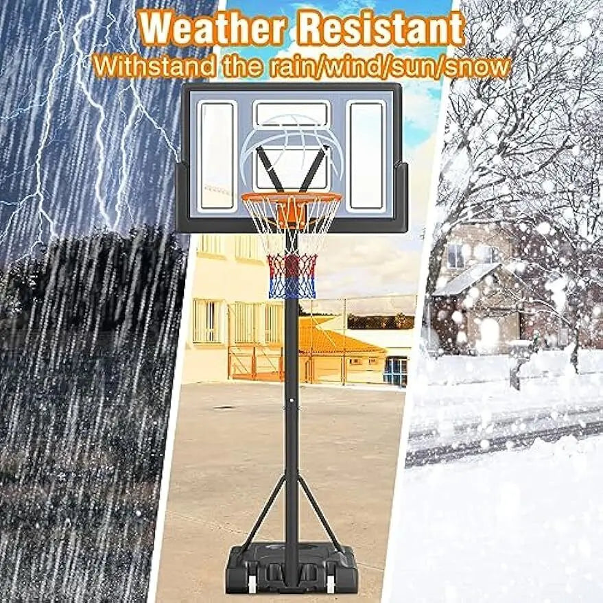 Basketball Hoop Outdoor 10FT Adjustable Height Goal 44” Shatterproof Backboard - WOLVERINES