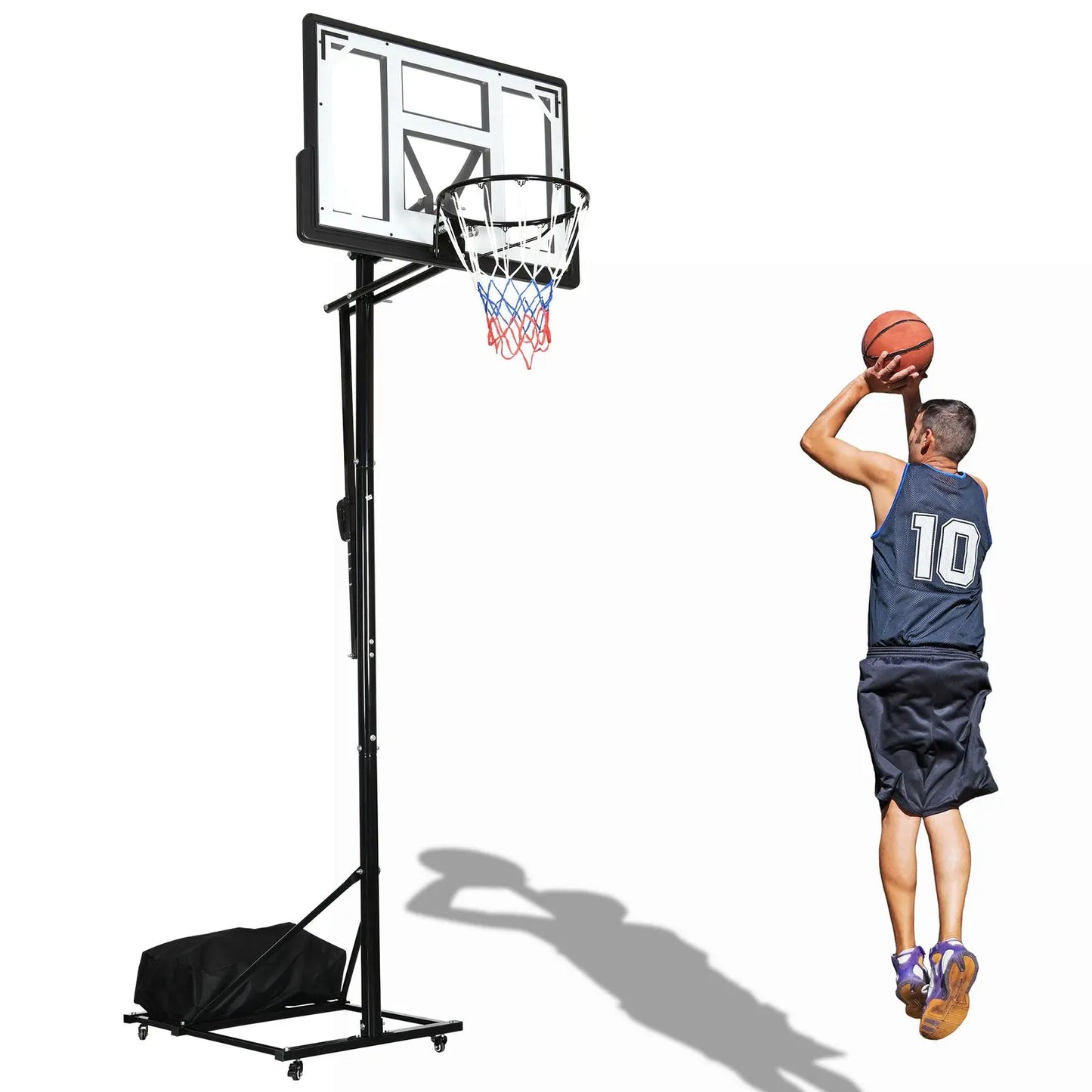Portable Basketball Hoop System 8-10 FT Adjustable w/Weight Bag Wheels Outdoor - DWVO