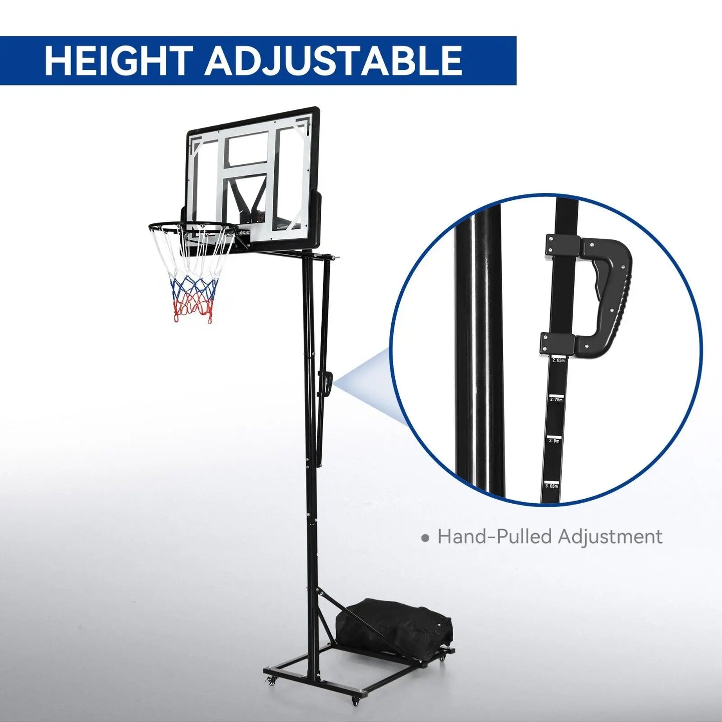 Portable Basketball Hoop System 8-10 FT Adjustable w/Weight Bag Wheels Outdoor - DWVO