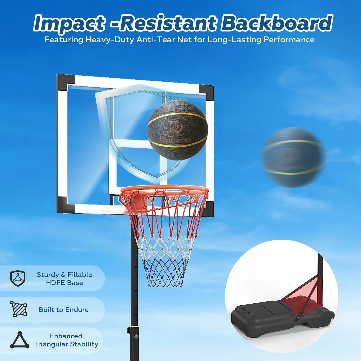 Danrelax Pool Basketball Hoop, Height Adjustable 3.9" to 6.9", Black Steel Frame - Danrelax